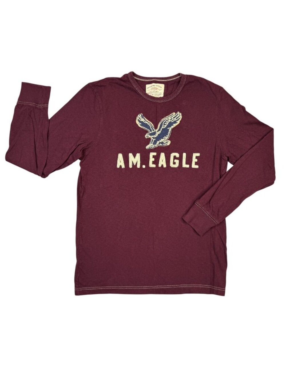 American Eagle T Shirt Mens Medium M Burgundy Red Embroidered Y2K Long Sleeve